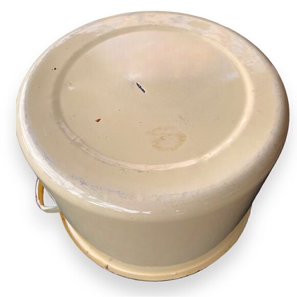 Vintage Pale Yellow Brown Trim Enamelware Large Stock Pot 12” Decorative - Picture 15 of 16